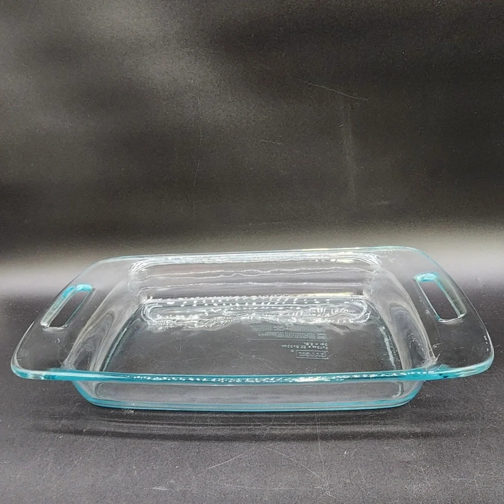 VTG USA Pyrex 3qt 9x13 Clear Blue Tint Glass Rectangular Casserole Baking Dish